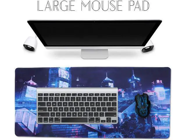 Alt view image 2 of 7 - WRIARICH Imegny Large Gaming Mouse Pad, Extended XXL Desk Pad & Non-Slip Rubber Mat for Mice and Keyboard with Stitched Edges (90x40 zisecity006)