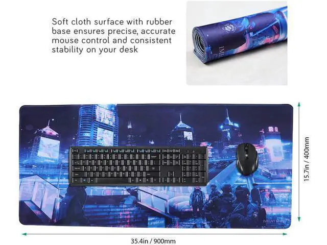 Alt view image 3 of 7 - WRIARICH Imegny Large Gaming Mouse Pad, Extended XXL Desk Pad & Non-Slip Rubber Mat for Mice and Keyboard with Stitched Edges (90x40 zisecity006)