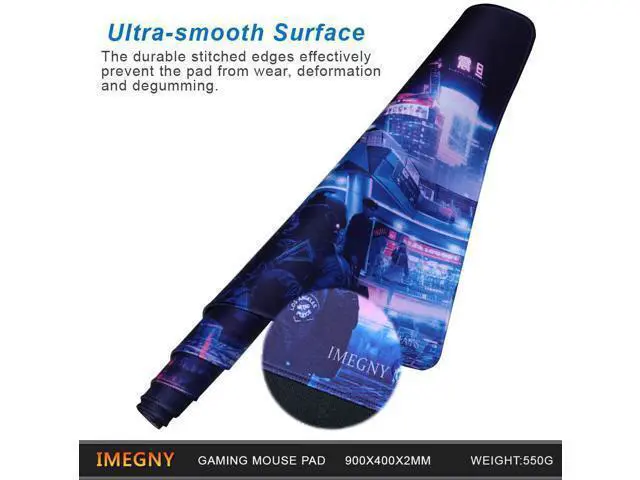 Alt view image 5 of 7 - WRIARICH Imegny Large Gaming Mouse Pad, Extended XXL Desk Pad & Non-Slip Rubber Mat for Mice and Keyboard with Stitched Edges (90x40 zisecity006)