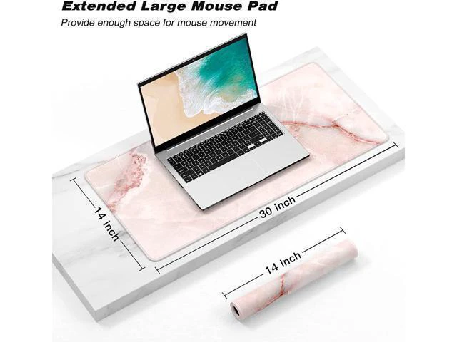 Alt view image 2 of 7 - Atufsuat Extended Gaming Mouse Pad, XL Large Mouse Mat 30 x 14 Inch, Big Computer Keyboard Mousepad, Waterproof Desk Pad with Stitched Edges and Non-Slip Base for Office Gaming, Light Pink Marble