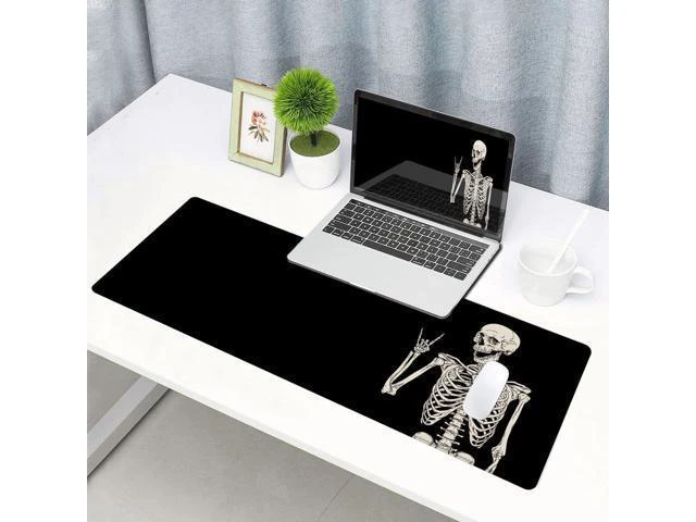 Alt view image 6 of 7 - WRIARICH Gaming Mouse Pad Large Mouse Pads for Desk Non-Slip Rubber Base Mousepad Keyboard Mouse Mat Desk Pad with Stitched Edges 31.5x11.8 inch Black Human Skeleton