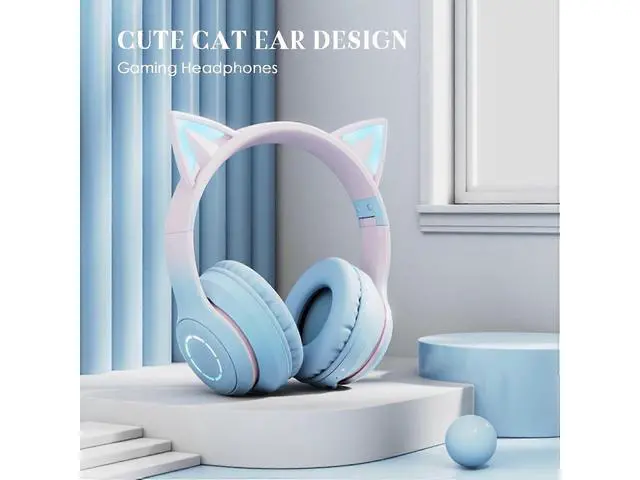 Alt view image 2 of 5 - WRIARICH Cat Ear RGB Headphones: Bluetooth 5.3, 40mm Bass, Foldable, Mic & TF Playback, Gift for Girls/Kids