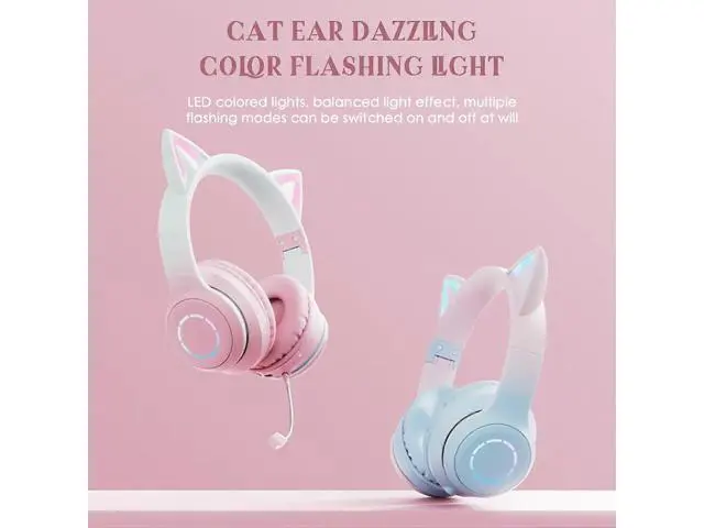 Alt view image 3 of 5 - WRIARICH Cat Ear RGB Headphones: Bluetooth 5.3, 40mm Bass, Foldable, Mic & TF Playback, Gift for Girls/Kids