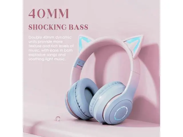 Alt view image 4 of 5 - WRIARICH Cat Ear RGB Headphones: Bluetooth 5.3, 40mm Bass, Foldable, Mic & TF Playback, Gift for Girls/Kids