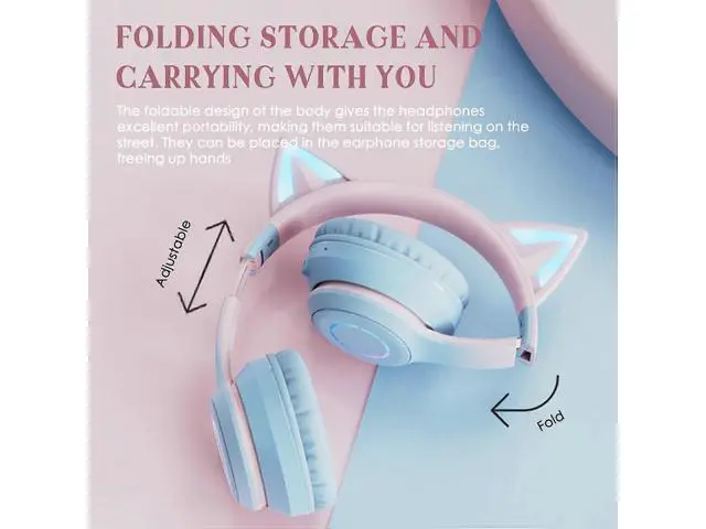 Alt view image 5 of 5 - WRIARICH Cat Ear RGB Headphones: Bluetooth 5.3, 40mm Bass, Foldable, Mic & TF Playback, Gift for Girls/Kids