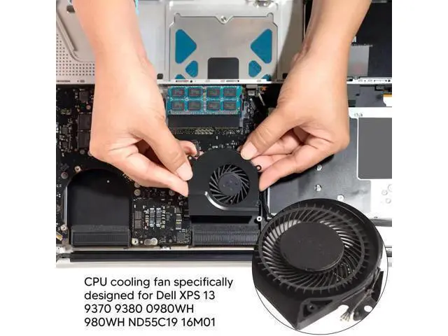 Alt view image 2 of 5 - WRIARICH CPU & GPU Cooling Fan Assembly, Small Portable Laptop CPU Cooling Fan 4 Pin Power Connector for de 11 XPS 13 9370 9380 0980WH 980WH ND55C19 16M01