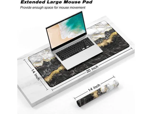 Alt view image 2 of 7 - Atufsuat Extended Gaming Mouse Pad, XL Large Mouse Mat 30 x 14 Inch, Big Computer Keyboard Mousepad, Waterproof Desk Pad with Stitched Edges and Non-Slip Base for Office Gaming, Black Cracked Marble