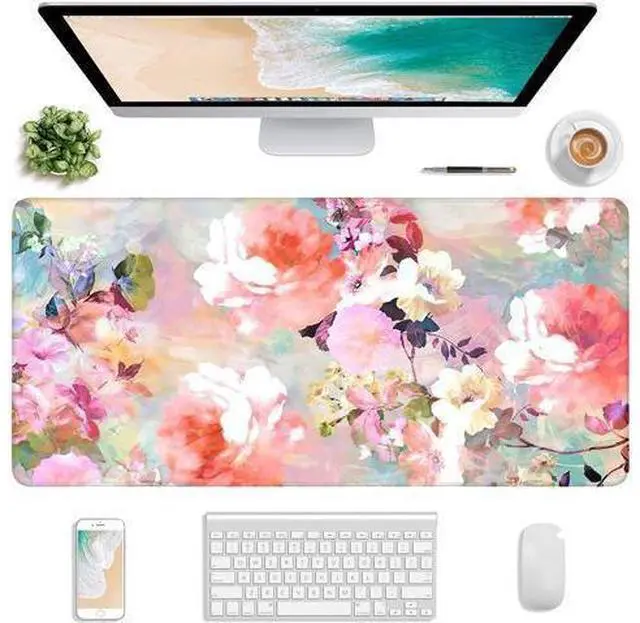 Main image of WRIARICH Extended Gaming Mouse Pad XXL Large Desk Pad 30 x 14 Inch Big Computer Keyboard Mousepad Waterproof Mouse Mat with Stitched Edges and Non-Slip Base for Women Office Gaming Flower