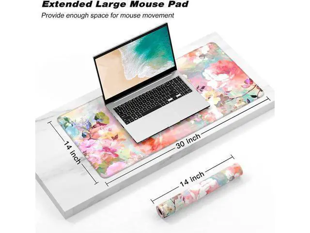 Alt view image 2 of 7 - WRIARICH Extended Gaming Mouse Pad XXL Large Desk Pad 30 x 14 Inch Big Computer Keyboard Mousepad Waterproof Mouse Mat with Stitched Edges and Non-Slip Base for Women Office Gaming Flower