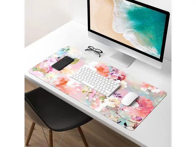 Alt view image 7 of 7 - WRIARICH Extended Gaming Mouse Pad XXL Large Desk Pad 30 x 14 Inch Big Computer Keyboard Mousepad Waterproof Mouse Mat with Stitched Edges and Non-Slip Base for Women Office Gaming Flower