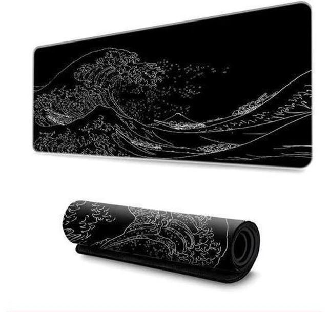 Main image of WRIARICH Sea Wave Gaming Mouse Pad Anime Gaming Mousepad Extended Kanagawa Mat Desk Mat Large Desk pad 31.5x11.8 Inch 3mm Thick Long Non-Slip Rubber Base Mice Mouse Pads (Black)