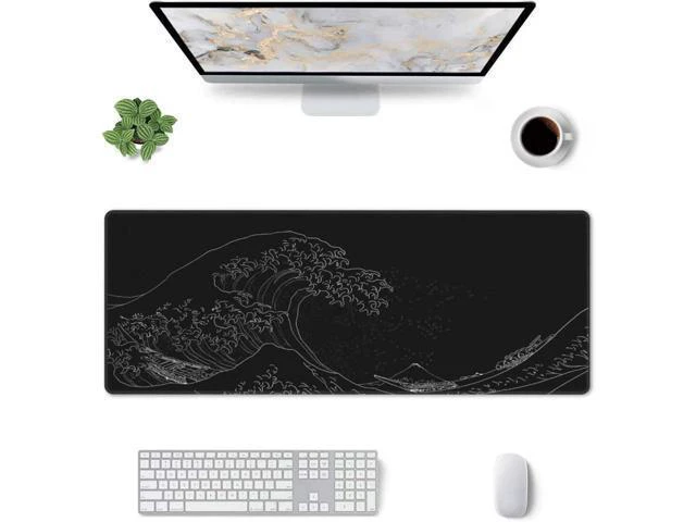 Alt view image 2 of 7 - WRIARICH Sea Wave Gaming Mouse Pad Anime Gaming Mousepad Extended Kanagawa Mat Desk Mat Large Desk pad 31.5x11.8 Inch 3mm Thick Long Non-Slip Rubber Base Mice Mouse Pads (Black)