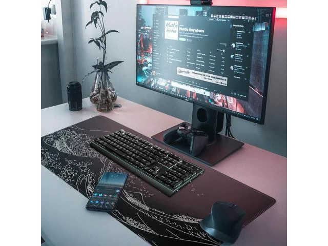 Alt view image 3 of 7 - WRIARICH Sea Wave Gaming Mouse Pad Anime Gaming Mousepad Extended Kanagawa Mat Desk Mat Large Desk pad 31.5x11.8 Inch 3mm Thick Long Non-Slip Rubber Base Mice Mouse Pads (Black)