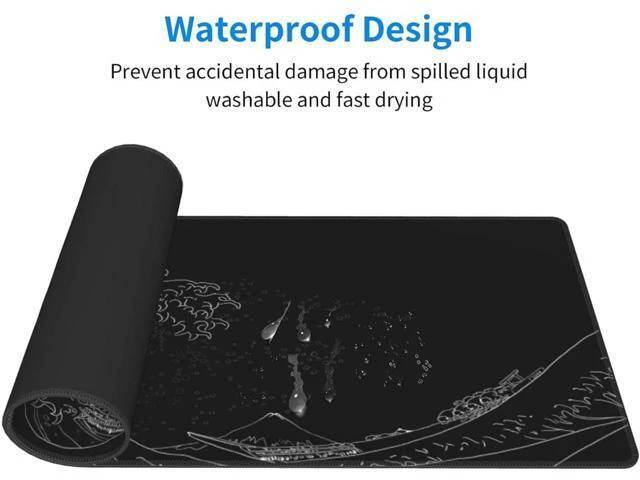 Alt view image 6 of 7 - WRIARICH Sea Wave Gaming Mouse Pad Anime Gaming Mousepad Extended Kanagawa Mat Desk Mat Large Desk pad 31.5x11.8 Inch 3mm Thick Long Non-Slip Rubber Base Mice Mouse Pads (Black)