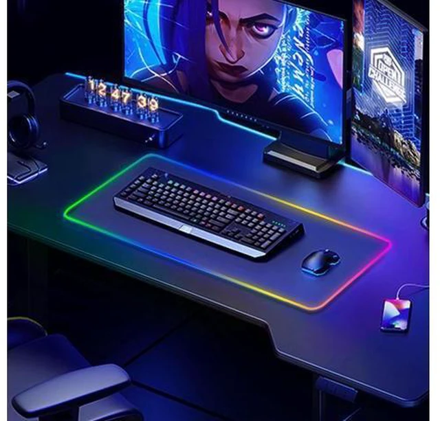 Alt view image 6 of 7 - WRIARICH Large RGB Gaming Mouse Pad -15 Light Modes Touch Control Extended Soft Computer Keyboard Mat Non-Slip Rubber Base for Gamer Esports Pros 31.5X11.8 in