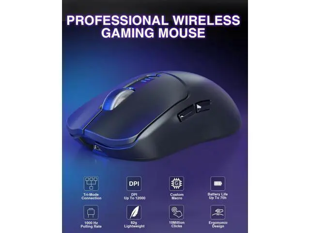 Alt view image 2 of 7 - WRIARICH AULA SC580 Wireless Gaming Mouse, Tri-Mode 2.4G/BT5.0/USB-C Gaming Mouse, 12000 DPI Rechargeable Wireless Mouse with 6 Programmable Buttons, Ergonomic Computer Mouse for Laptop/PC/Mac/Tablet