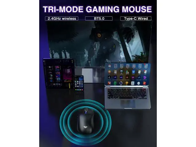 Alt view image 3 of 7 - WRIARICH AULA SC580 Wireless Gaming Mouse, Tri-Mode 2.4G/BT5.0/USB-C Gaming Mouse, 12000 DPI Rechargeable Wireless Mouse with 6 Programmable Buttons, Ergonomic Computer Mouse for Laptop/PC/Mac/Tablet