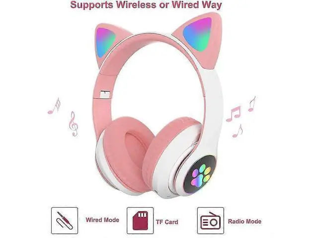 Alt view image 2 of 5 - WRIARICH STN281019 Foldable Cat Ear Bluetooth Headphones - LED Lights, 10H Play, Noise Cancel
