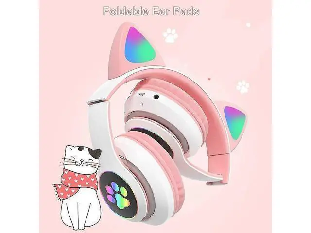 Alt view image 4 of 5 - WRIARICH STN281019 Foldable Cat Ear Bluetooth Headphones - LED Lights, 10H Play, Noise Cancel