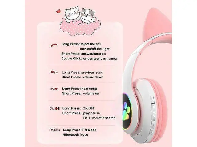 Alt view image 5 of 5 - WRIARICH STN281019 Foldable Cat Ear Bluetooth Headphones - LED Lights, 10H Play, Noise Cancel