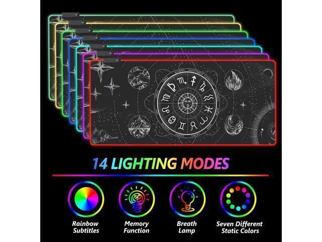 Alt view image 2 of 5 - WRIARICH AIMSA RGB LED Gaming Mouse Pad, 14 Modes Glow Pad, Extra Large Gaming Mousepad, 35.4 x 15.8 inch Extended Big Waterproof Keyboard Mouse Pad Mat, Black Cosmic Constellation Magic