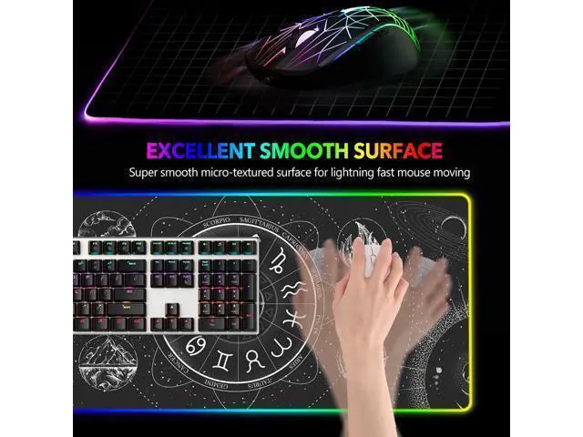 Alt view image 3 of 5 - WRIARICH AIMSA RGB LED Gaming Mouse Pad, 14 Modes Glow Pad, Extra Large Gaming Mousepad, 35.4 x 15.8 inch Extended Big Waterproof Keyboard Mouse Pad Mat, Black Cosmic Constellation Magic