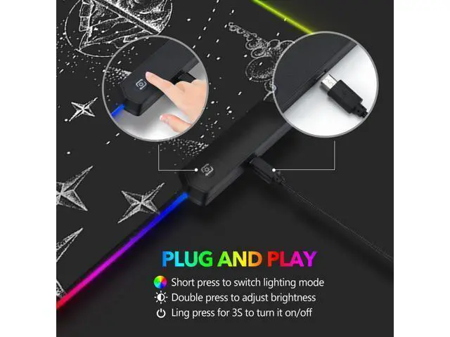 Alt view image 4 of 5 - WRIARICH AIMSA RGB LED Gaming Mouse Pad, 14 Modes Glow Pad, Extra Large Gaming Mousepad, 35.4 x 15.8 inch Extended Big Waterproof Keyboard Mouse Pad Mat, Black Cosmic Constellation Magic