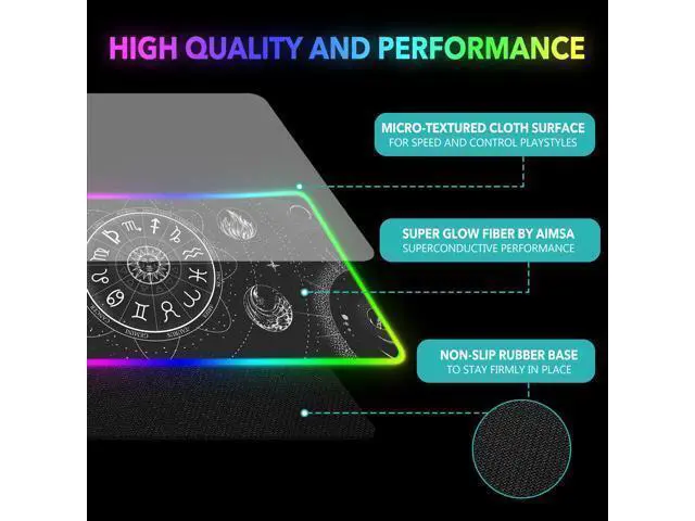 Alt view image 5 of 5 - WRIARICH AIMSA RGB LED Gaming Mouse Pad, 14 Modes Glow Pad, Extra Large Gaming Mousepad, 35.4 x 15.8 inch Extended Big Waterproof Keyboard Mouse Pad Mat, Black Cosmic Constellation Magic