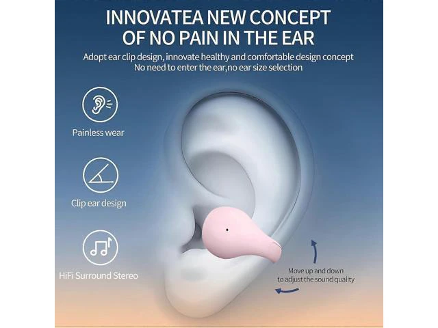 Alt view image 4 of 5 - WRIARICH Bluetooth 5.3 Open Ear Clip Headphones with Mic, 30H Playtime, IPX5 Sweatproof, Pink for Women