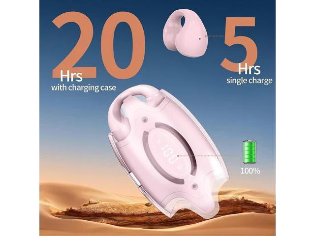 Alt view image 5 of 5 - WRIARICH Bluetooth 5.3 Open Ear Clip Headphones with Mic, 30H Playtime, IPX5 Sweatproof, Pink for Women
