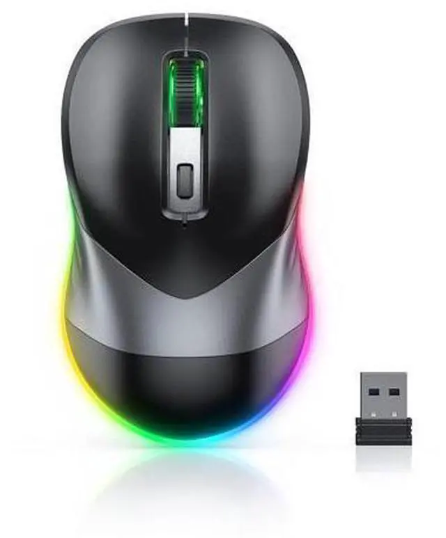 Main image of WRIARICH Wireless Mouse, Jiggler Mouse for Laptop - LED Mouse Rechargeable Computer Mice Mouse Mover Undetectable Random Movement with On/Off Button Keeps Computer Awake - Black&Grey