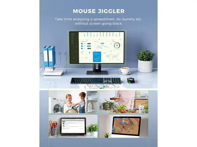Alt view image 3 of 7 - WRIARICH Wireless Mouse, Jiggler Mouse for Laptop - LED Mouse Rechargeable Computer Mice Mouse Mover Undetectable Random Movement with On/Off Button Keeps Computer Awake - Black&Grey