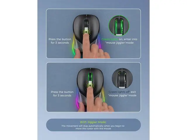 Alt view image 4 of 7 - WRIARICH Wireless Mouse, Jiggler Mouse for Laptop - LED Mouse Rechargeable Computer Mice Mouse Mover Undetectable Random Movement with On/Off Button Keeps Computer Awake - Black&Grey