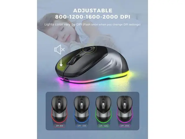 Alt view image 6 of 7 - WRIARICH Wireless Mouse, Jiggler Mouse for Laptop - LED Mouse Rechargeable Computer Mice Mouse Mover Undetectable Random Movement with On/Off Button Keeps Computer Awake - Black&Grey