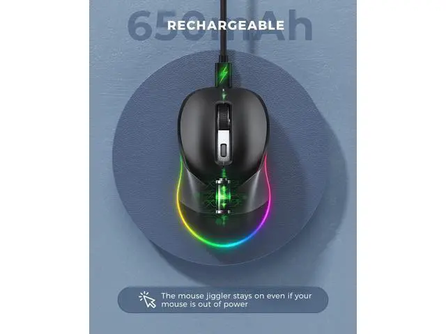 Alt view image 7 of 7 - WRIARICH Wireless Mouse, Jiggler Mouse for Laptop - LED Mouse Rechargeable Computer Mice Mouse Mover Undetectable Random Movement with On/Off Button Keeps Computer Awake - Black&Grey