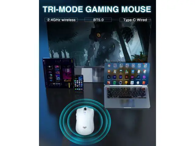 Alt view image 3 of 7 - Vszerda SC580 Wireless Gaming Mouse, Tri-Mode 2.4G/BT5.0/USB-C Gaming Mouse, 12000 DPI Rechargeable Wireless Mouse with 6 Programmable Buttons, Ergonomic Computer Mouse for Laptop/PC/Mac/Tablet