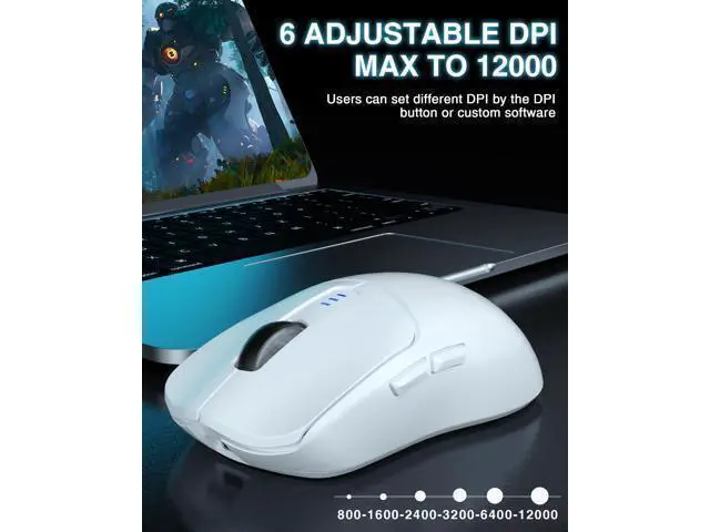 Alt view image 4 of 7 - Vszerda SC580 Wireless Gaming Mouse, Tri-Mode 2.4G/BT5.0/USB-C Gaming Mouse, 12000 DPI Rechargeable Wireless Mouse with 6 Programmable Buttons, Ergonomic Computer Mouse for Laptop/PC/Mac/Tablet