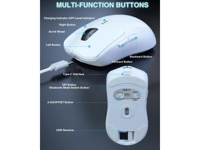 Alt view image 5 of 7 - Vszerda SC580 Wireless Gaming Mouse, Tri-Mode 2.4G/BT5.0/USB-C Gaming Mouse, 12000 DPI Rechargeable Wireless Mouse with 6 Programmable Buttons, Ergonomic Computer Mouse for Laptop/PC/Mac/Tablet