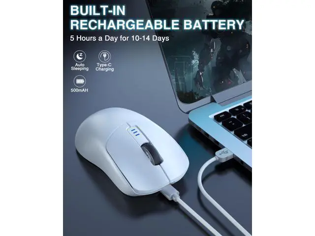 Alt view image 6 of 7 - Vszerda SC580 Wireless Gaming Mouse, Tri-Mode 2.4G/BT5.0/USB-C Gaming Mouse, 12000 DPI Rechargeable Wireless Mouse with 6 Programmable Buttons, Ergonomic Computer Mouse for Laptop/PC/Mac/Tablet