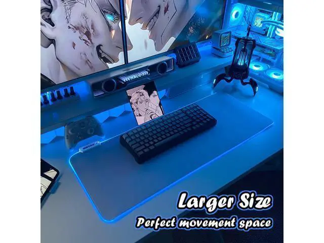 Alt view image 2 of 7 - WRIARICH JMIYAV White Gaming Mouse Pad RGB Mousepad Non-Slip Rubber Base Extra Large Cool XL XXL Computer Desk Pad Gaming Accessories LED Light Up Extended Big Mouse Pad for Gamer (31.5x12In) Upgrade
