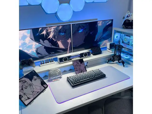 Alt view image 3 of 7 - WRIARICH JMIYAV White Gaming Mouse Pad RGB Mousepad Non-Slip Rubber Base Extra Large Cool XL XXL Computer Desk Pad Gaming Accessories LED Light Up Extended Big Mouse Pad for Gamer (31.5x12In) Upgrade