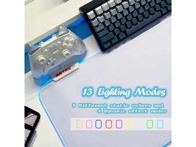Alt view image 4 of 7 - WRIARICH JMIYAV White Gaming Mouse Pad RGB Mousepad Non-Slip Rubber Base Extra Large Cool XL XXL Computer Desk Pad Gaming Accessories LED Light Up Extended Big Mouse Pad for Gamer (31.5x12In) Upgrade