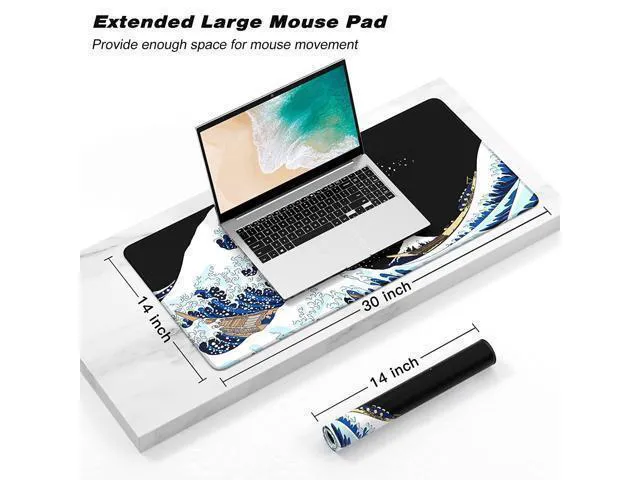 Alt view image 2 of 7 - WRIARICH Extended Gaming Mouse Pad, Xxl Large Desk Pad 30 X 14 Inch, Big Computer Keyboard Mousepad, Waterproof Mouse Mat With Stitched Edges And Non-Slip Base For Women Office Gaming, Sea Waves
