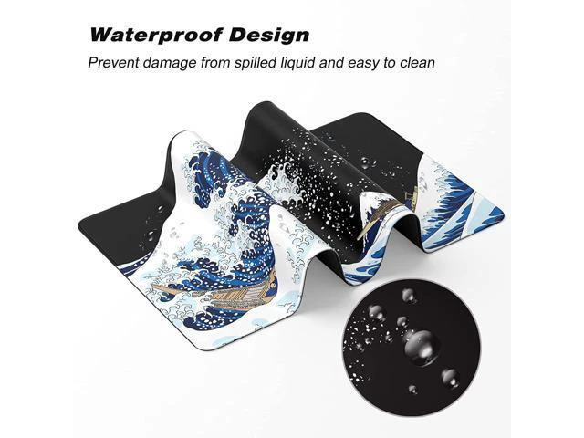 Alt view image 6 of 7 - WRIARICH Extended Gaming Mouse Pad, Xxl Large Desk Pad 30 X 14 Inch, Big Computer Keyboard Mousepad, Waterproof Mouse Mat With Stitched Edges And Non-Slip Base For Women Office Gaming, Sea Waves