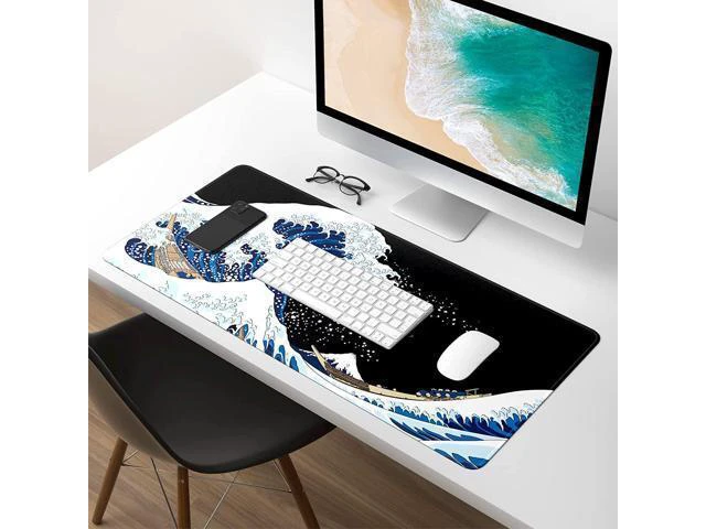 Alt view image 7 of 7 - WRIARICH Extended Gaming Mouse Pad, Xxl Large Desk Pad 30 X 14 Inch, Big Computer Keyboard Mousepad, Waterproof Mouse Mat With Stitched Edges And Non-Slip Base For Women Office Gaming, Sea Waves