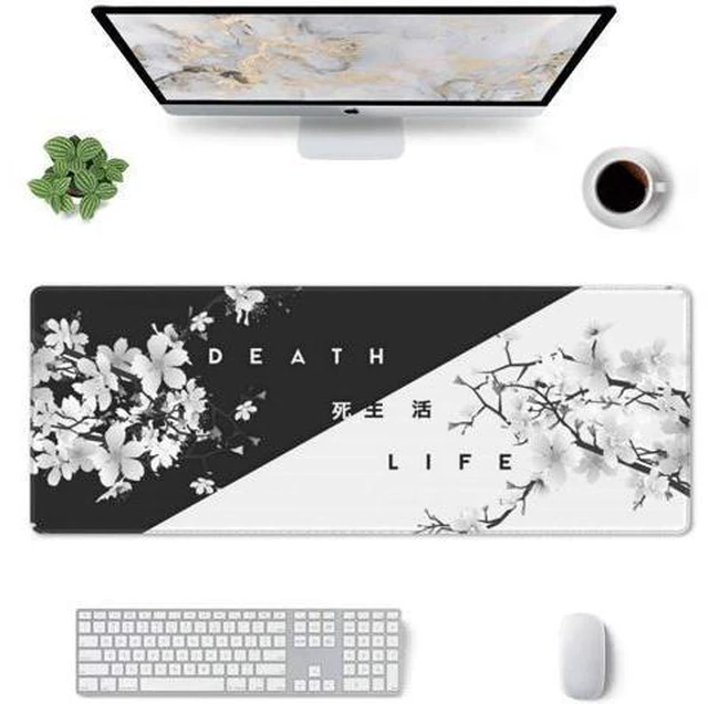 Alt view image 3 of 7 - WRIARICH Black and White Cherry Blossom Gaming Mouse Pad XL Extended Large Mouse Mat Desk Pad Stitched Edges Mousepad Long Non-Slip Rubber Base Mice Pad 31.5 X 11.8 Inch