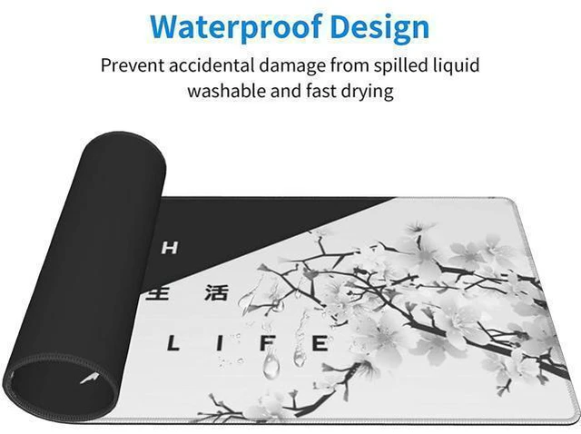 Alt view image 6 of 7 - WRIARICH Black and White Cherry Blossom Gaming Mouse Pad XL Extended Large Mouse Mat Desk Pad Stitched Edges Mousepad Long Non-Slip Rubber Base Mice Pad 31.5 X 11.8 Inch