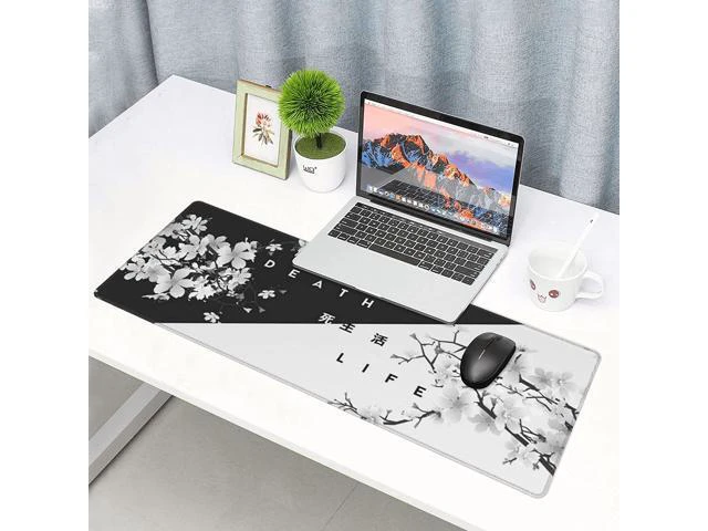Alt view image 7 of 7 - WRIARICH Black and White Cherry Blossom Gaming Mouse Pad XL Extended Large Mouse Mat Desk Pad Stitched Edges Mousepad Long Non-Slip Rubber Base Mice Pad 31.5 X 11.8 Inch