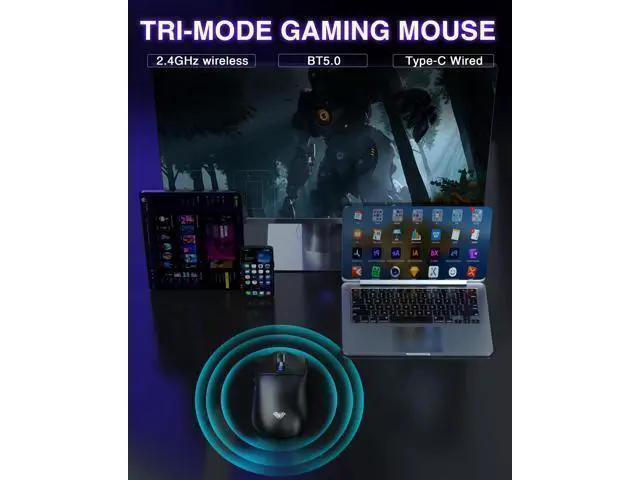 Alt view image 3 of 7 - Vszerda SC580 Wireless Gaming Mouse, Tri-Mode 2.4G/BT5.0/USB-C Gaming Mouse, 12000 DPI Rechargeable Wireless Mouse with 6 Programmable Buttons, Ergonomic Computer Mouse for Laptop/PC/Mac/Tablet