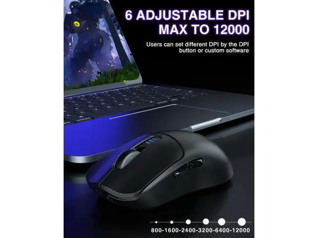 Alt view image 4 of 7 - Vszerda SC580 Wireless Gaming Mouse, Tri-Mode 2.4G/BT5.0/USB-C Gaming Mouse, 12000 DPI Rechargeable Wireless Mouse with 6 Programmable Buttons, Ergonomic Computer Mouse for Laptop/PC/Mac/Tablet